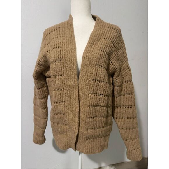 Spiritual Gangster Brown tan merino wool blend open front knit cardigan sweater - Picture 7 of 8